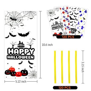 Hidreas 120 PCS Halloween Cellophane Bags Halloween Treat Bags with Ties for Candy Cookie Goodies Gift Favor Halloween Party