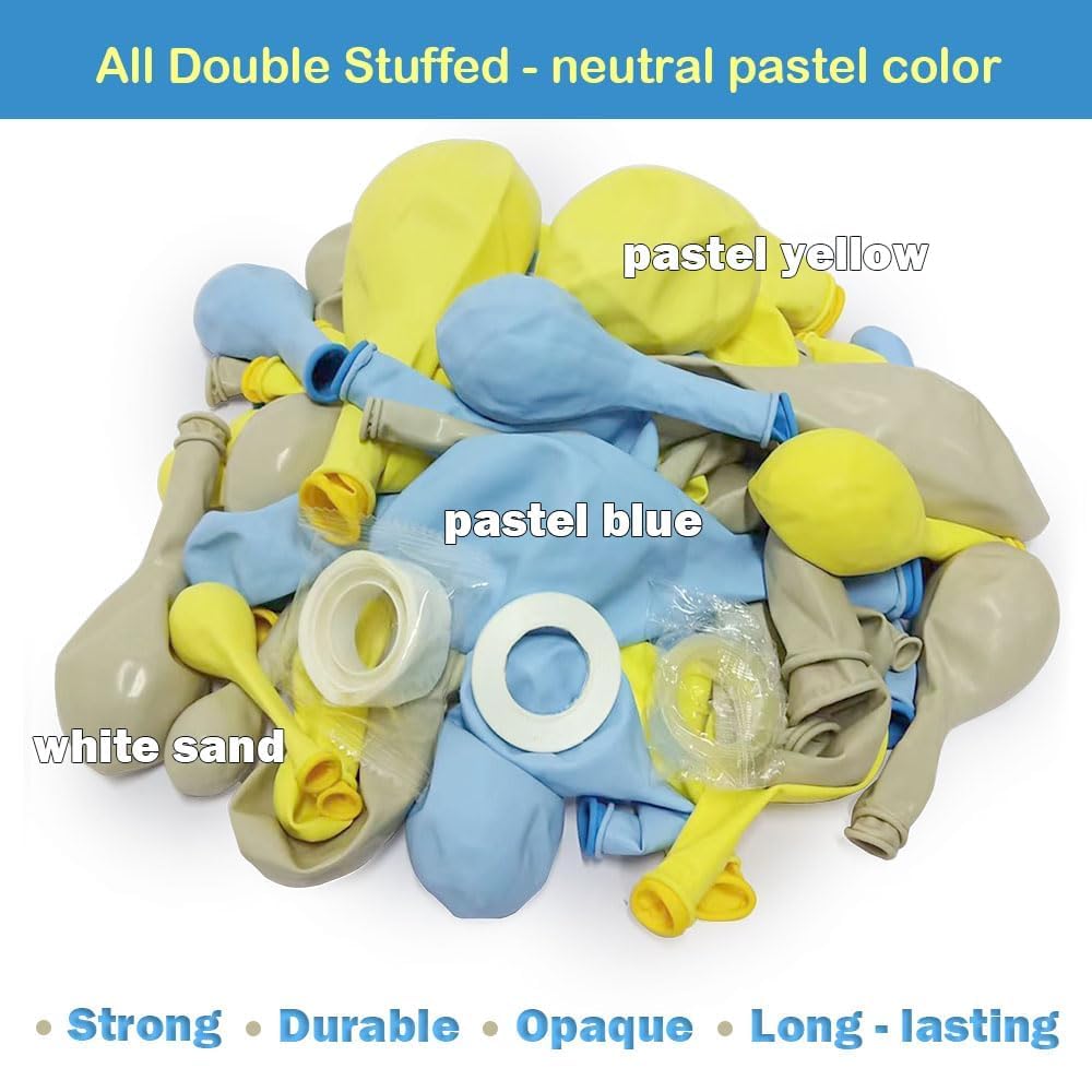 Pastel Blue Yellow Balloon Garland Double Stuffed White Sand Light Yellow Matte Balloons Macaron Baby Blue Balloon Arch Kit for Baby Shower Bear Birthday Bridal Party Decoration