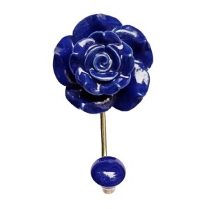 PARIJAT HANDICRAFT Hand Painted Beautifully Blue Colored Rose Design Ceramic Wall Hook Hanger Key Holder hat Clothes hangings Bath Towel Hook Hanger