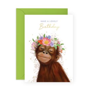 central 23 kids birthday cards - birthday cards for her women - floral monkey - birthday gift for sister daughter nan granddaughter - comes with fun stickers