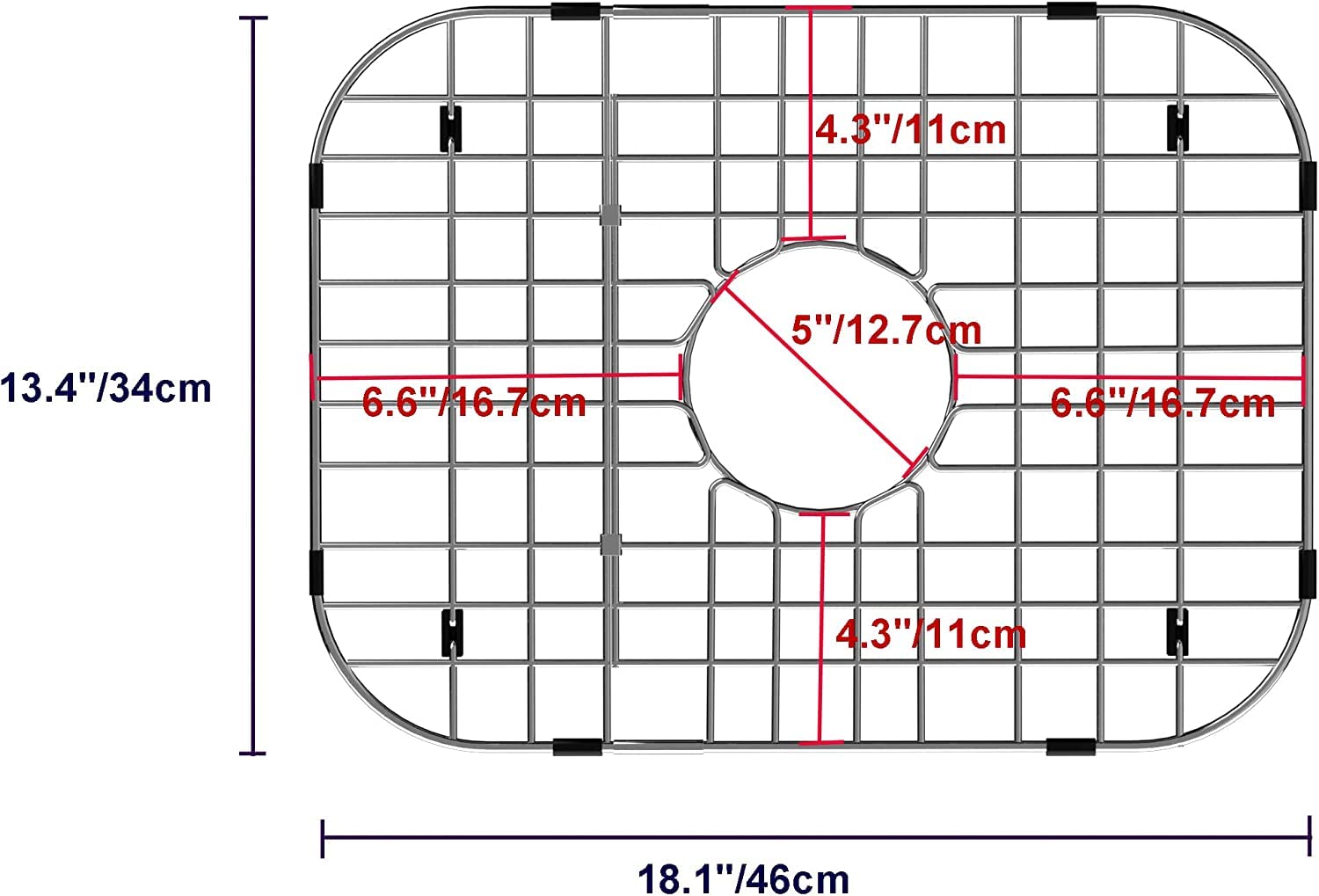 SANNO Kitchen Sink Grate Stainless Steel Sink Protector for Kitchen Sink, Grid Sink Protector Kitchen Sink Rack for Bottom of Sink,Center Drain,18" L X 13.4" W