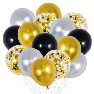 beishida 60pcs 12 inch black gold confetti balloons, matte black latex helium balloons metallic gold and silver balloons for birthday wedding engagement graduation bridal shower decorations