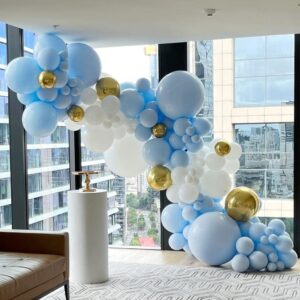 Blue and White Balloons Garland Kit 124 Pack Different Sizes inch Pastel Baby Blue Matte White Balloons and Light Blue Confetti Balloons for Baby Shower Wedding Birthday Party Arch Decorations