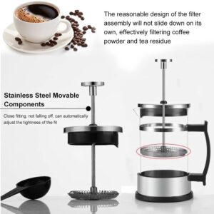 Joyzan French Press Coffee Maker, Stainless steel Coffee Pot Heat Resistant Cold Brew Tea Maker Thickness Borosilicate Glass Portable Small Filters Screen Kitchen Travel Camping Home Household Gift