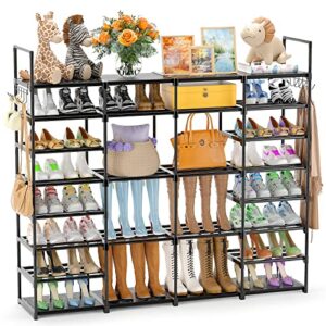 Kottwca Large Shoe Rack Organizer, 4 Row 8 Tier Shoe Storage Shelf for Closet Entryway Garage, Metal Free Standing Shoe Holder for 62-66 Pairs of Shoes, Sturdy Stackable Shoe Stand for Bedroom