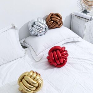 MOJUN Knot Ball Pillow, 7.8" Handmade Round Knot Ball Plush Pillow for Christmas Party Decor, Knotted Pillow for Home Room Sofa Couch Bed Kids Gift, Gold