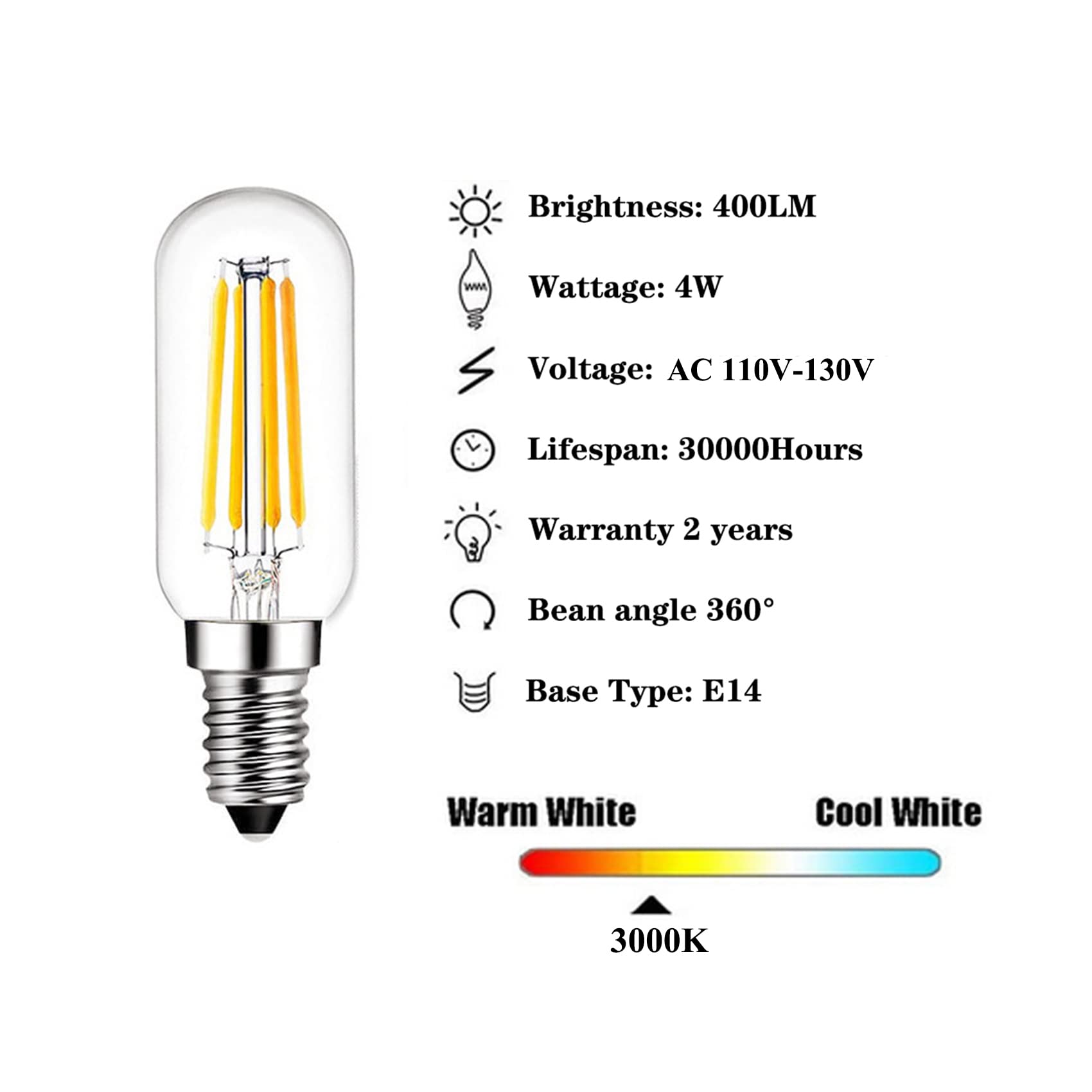 E14 LED Bulb Dimmable European Base E14 LED 40W 400LM E14 LED Dimmable Candelabra Soft White 3000K, Vintage 4W E14 LED Edison Light Bulb for Chandelier European Pendant Lighting, 6 Pack