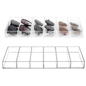 MyGift Premium Clear Acrylic Sunglass Holder Display Tray with 6 Compartments, Drawer Organizer Storage Case for Sunglasses, Reading Glasses, Eyewear, Jewelry, Makeup and Perfume Vanity Tray, Set of 2