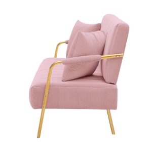 Pvillez Velvet Loveseat Modern Comfy Loveseat Sofa Couch for Living Room Upholstered Love Seats Furniture w/Gold Metal Legs loveseat for Small Spaces, Apartment, Bedroom, Dorm, Office (Pink Loveseat)