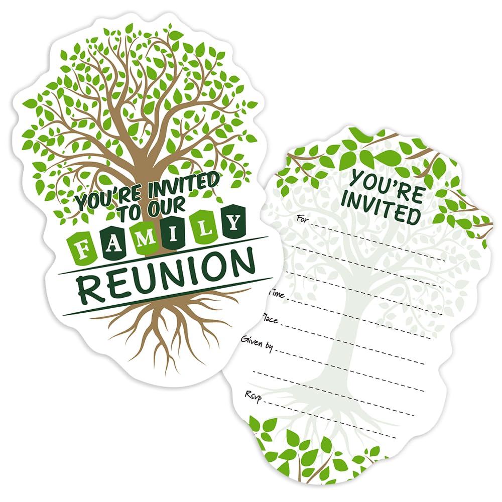 Cusrtyh Greeting Card - 15 Sheets Family Tree Reunion Invitations, Double Sided, Birthday Party Supplies with 15 Envelopes