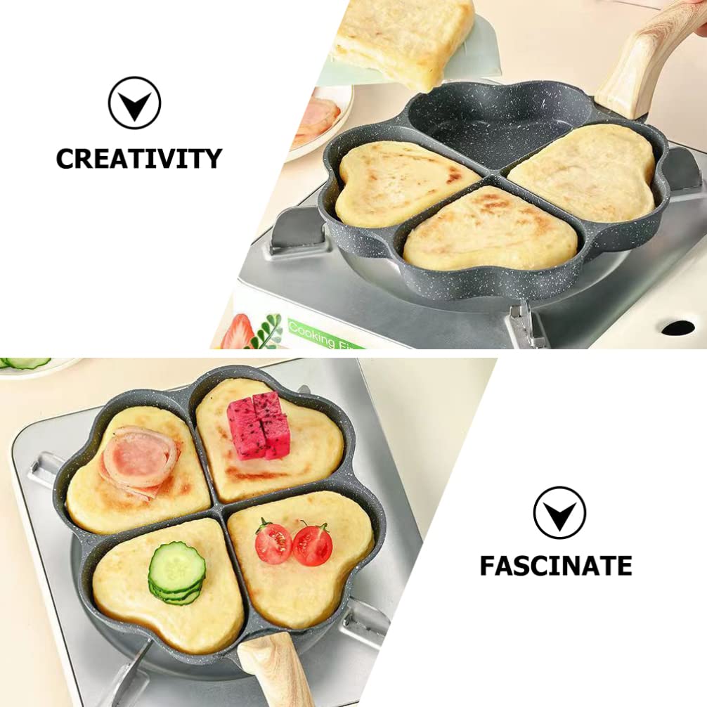 Hemoton Egg Frying Pan Heart Shape Aluminum Omelet Pan Fried Egg Pan Skillet with Wooden Handle Pancake Pan Non Stick Egg Cooker Pan for Breakfast, Pancake, Hamburger, Sandwiches