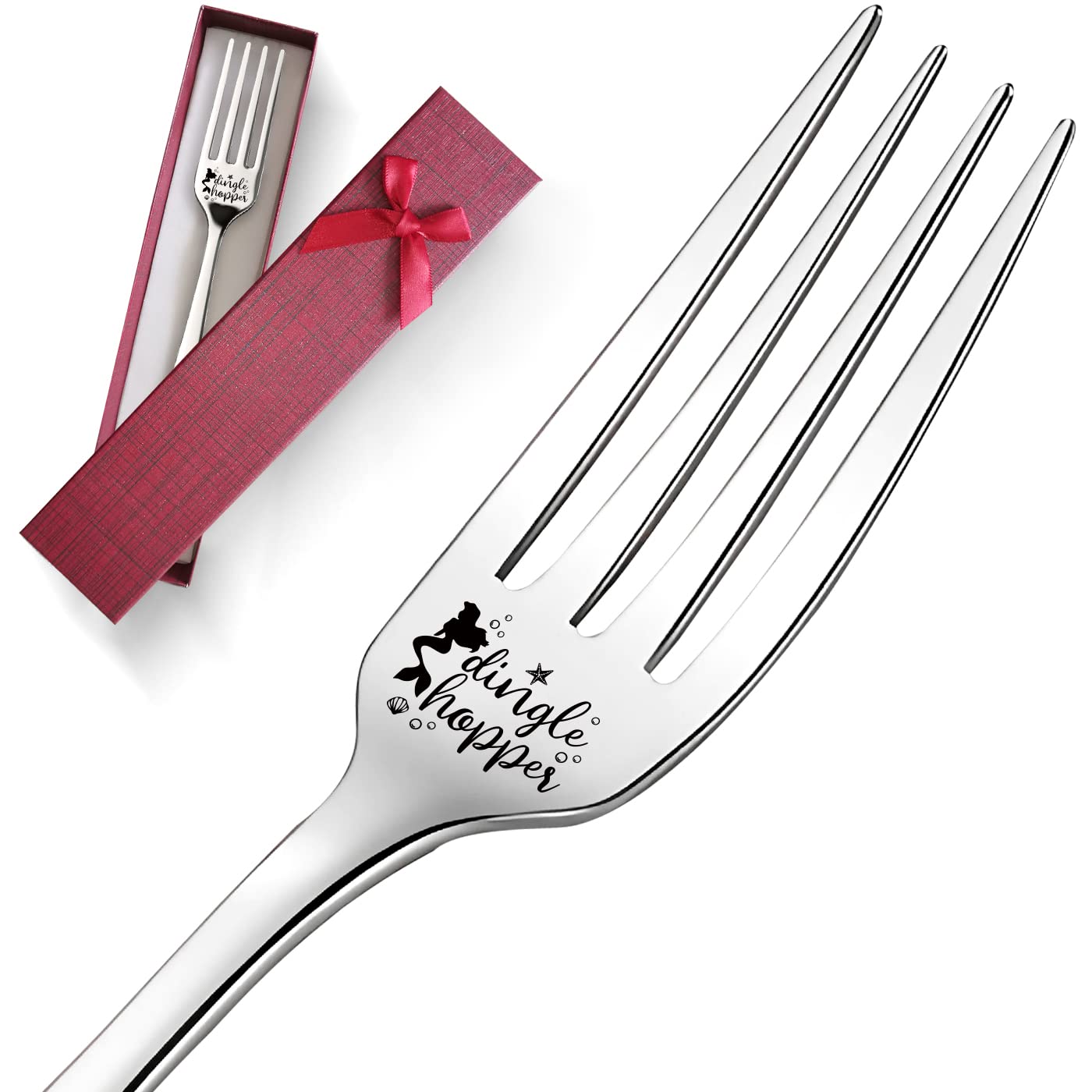 PZJIEAN Dingle Hopper Funny Engraved Stainless Steel Fork, Dinner Dessert Fork with Gift Box, for Friends, Sister, Kids, Girls, Women, Birthday Christmas Gift