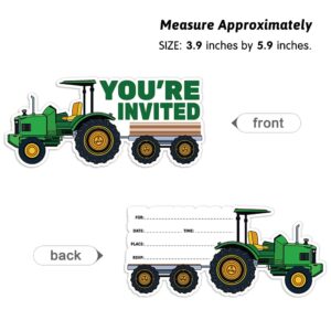 Cusrtyh 15 Sheets Tractor Party Celebration Invitations card with with 15 Envelopes，Green Tractor Birthday Party，Farmer Tractor Party Celebration Invitation cards， Birthday Party Supplies