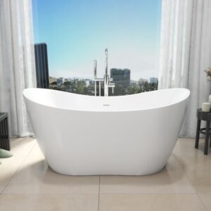 DreamLine Nile 59 in. L x 28 in. H Acrylic Freestanding Bathtub with Brushed Nickel Finish