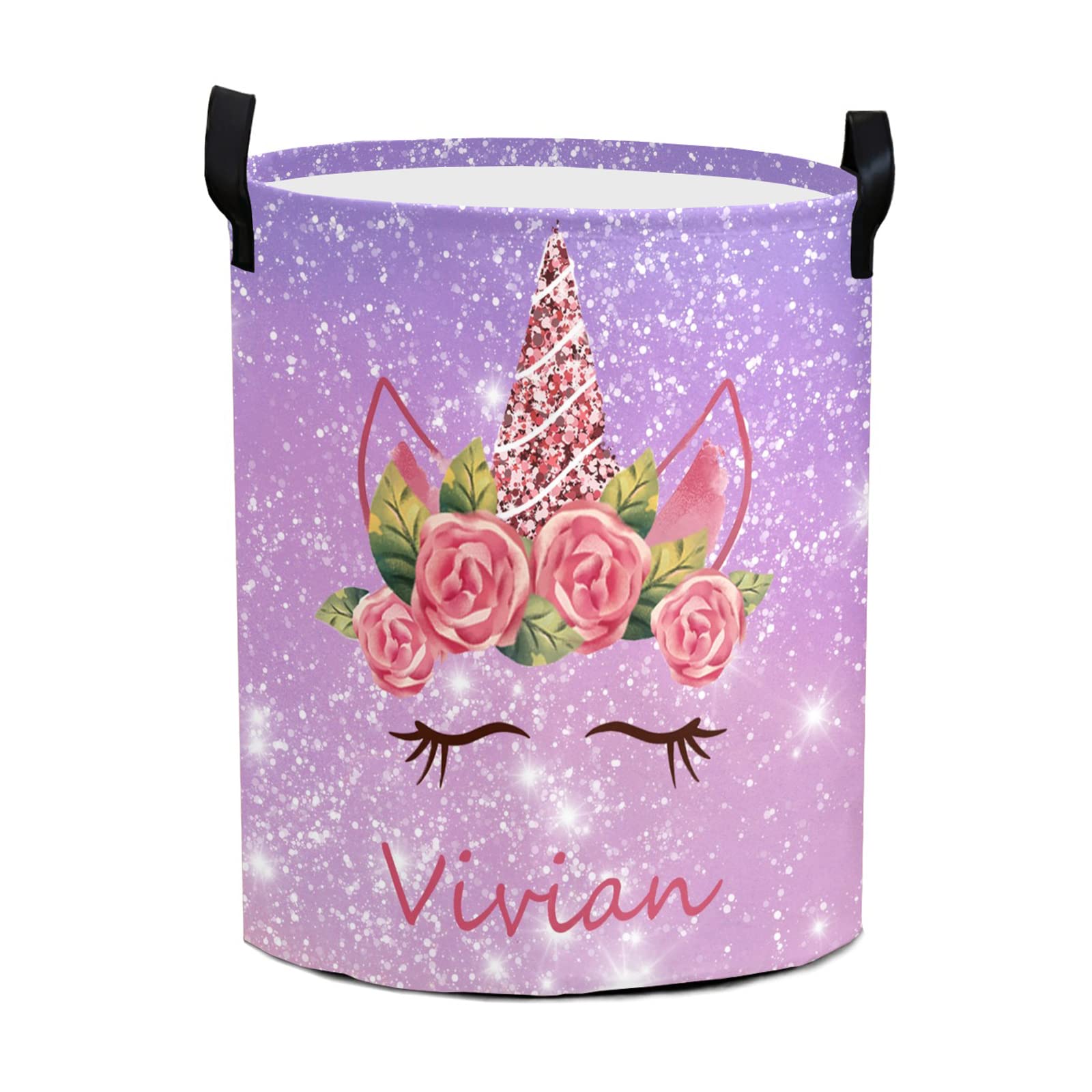 Custom Laundry Basket Personalized Unicorn Laundry Hamper Custom with Name Collapsible Waterproof Storage Basket with Handles for Bedroom Bathroom Decorative Large Capacity