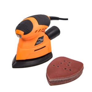 seel force pms120 12000 opm mouse detail sander with 360 degree rotatable sanding pad, efficient dust collection system and 20 pcs sandpapers for tight spaces sanding in home decoration diy