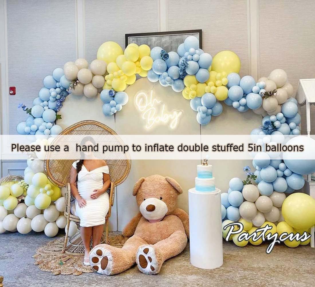 Pastel Blue Yellow Balloon Garland Double Stuffed White Sand Light Yellow Matte Balloons Macaron Baby Blue Balloon Arch Kit for Baby Shower Bear Birthday Bridal Party Decoration