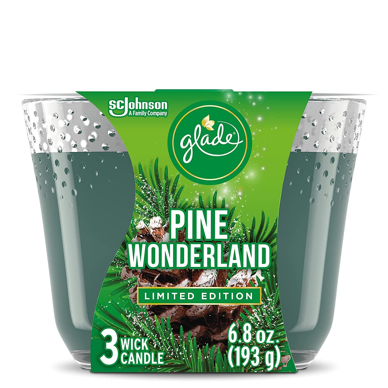 Glade Candle, Fragrance Candle Infused with Essential Oils, Air Freshener Candle, 3-Wick Candle (Pine Wonderland)