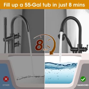 Freestanding Tub Faucet, Floor Mount Tub Faucet Matte Black High Flow Tub Filler, Roman Tub Faucet with Antique Handheld, Swivel Gooseneck Spout Shower Mixer Taps (B2311-BK)