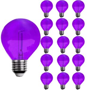 g40 light bulbs replacement purple 1w shatterproof plastic led globe bulbs g40 led string lights replacement bulb e12/c7 candelabra base for indoor outdoor patio string lights,15 pack(purple)