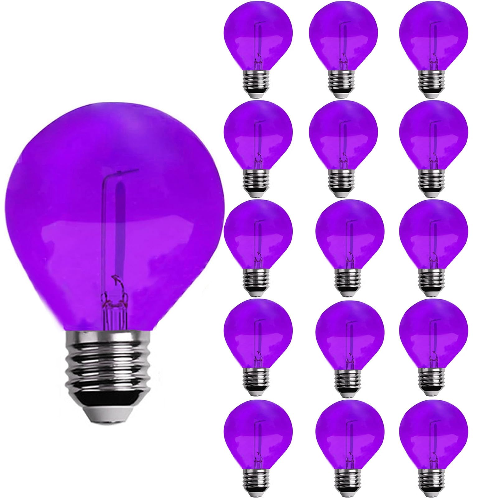 G40 Light Bulbs Replacement Purple 1W Shatterproof Plastic LED Globe Bulbs G40 LED String Lights Replacement Bulb E12/C7 Candelabra Base for Indoor Outdoor Patio String Lights,15 Pack(Purple)