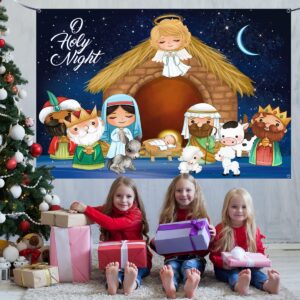 Manger Scene Religious Christmas Backdrop,Holy Nativity Christmas Large Background Supplies for Jesus Holy Night Religious Christmas Decoration