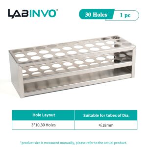 LABINVO 30Holes(3×10) Tube Rack, Suitable for Tubes of Dia.≤18mm,Stainless Steel Test Tube Holder, IN-TTRS30A