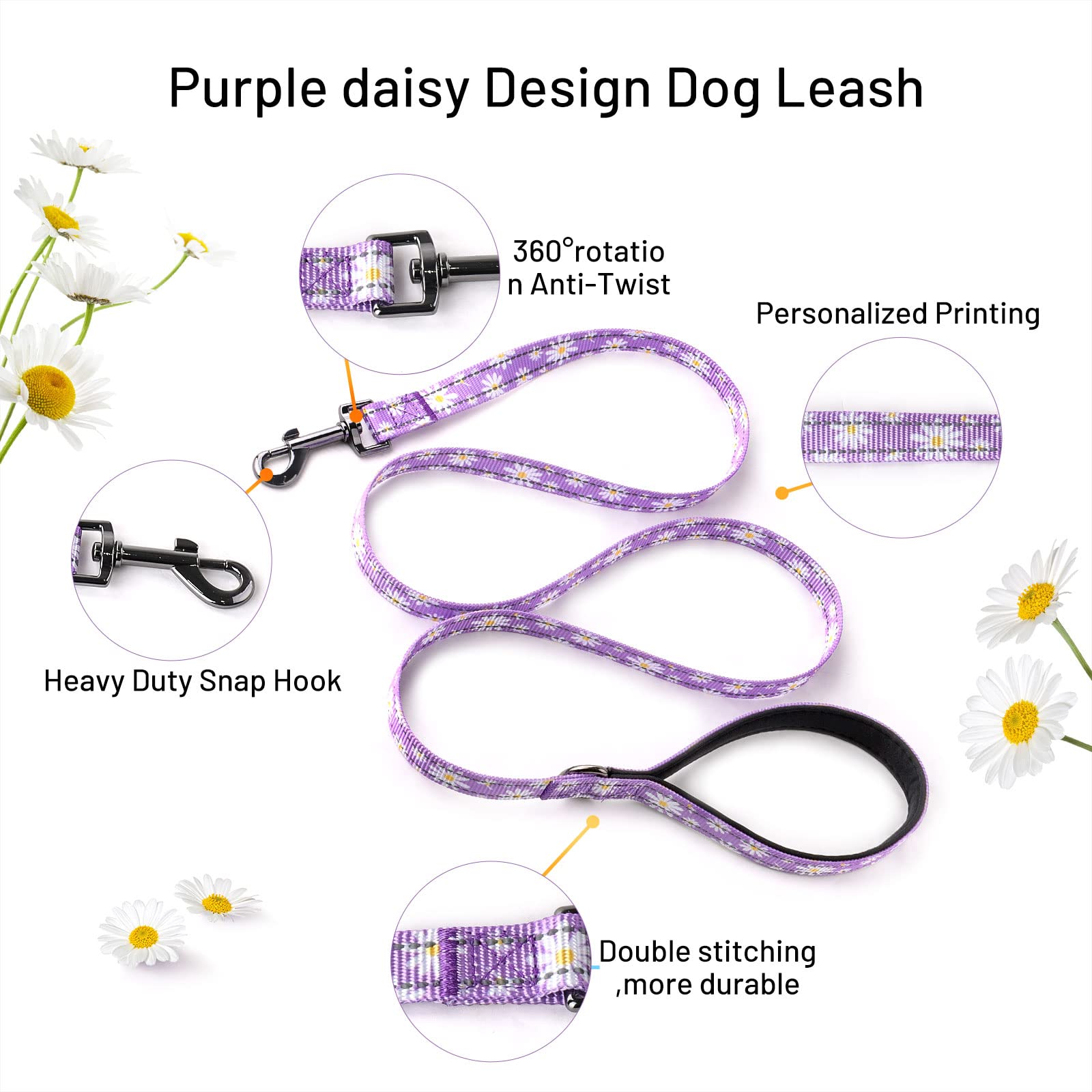 QQPETS Dog Harness Collar Leash - No Pull Pet Adjustable Back Clip Halter Basic Collar Heavy Duty 5FT Anti-Twist Leash for Extra Small Puppy Medium Large Breed Training Running