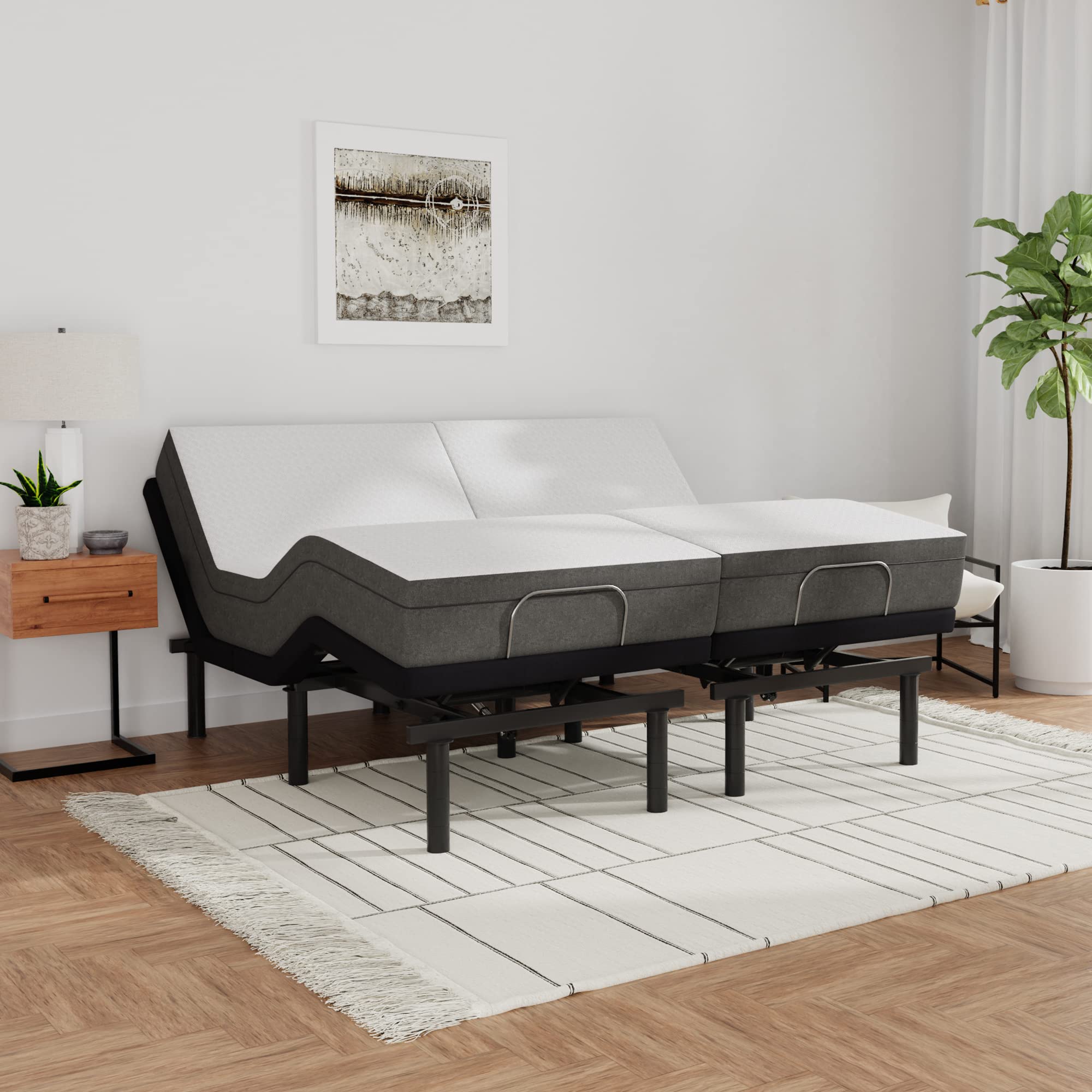 Blissful Nights e3 Cal King Split Adjustable Bed Base Frame with 10" Medium Firm Gel Infused Memory Foam Mattress