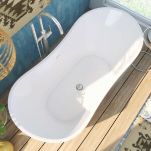 DreamLine Nile 59 in. L x 28 in. H Acrylic Freestanding Bathtub with Brushed Nickel Finish