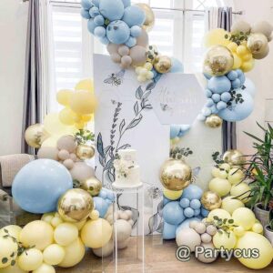 Pastel Blue Yellow Balloon Garland Double Stuffed White Sand Light Yellow Matte Balloons Macaron Baby Blue Balloon Arch Kit for Baby Shower Bear Birthday Bridal Party Decoration