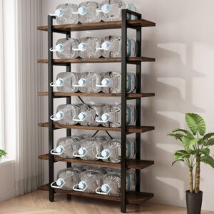 AY-AOYUAN Solid Wood Bookcase and Book Shelves Wood and Metal Shelving Unit 5 Tier Bookshelf Modern Rustic Open Bookshelf Office,Distressed Brown (AY-02-6Tier)