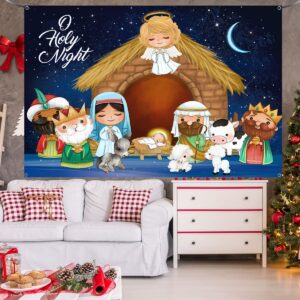 Manger Scene Religious Christmas Backdrop,Holy Nativity Christmas Large Background Supplies for Jesus Holy Night Religious Christmas Decoration