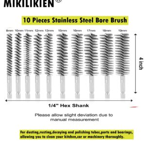 MIKILIKIEN Stainless-Steel Bore Brush for Drill,Wire Brush Set for Power Drill with 1/4-in Hex Shaft,Metal Cleaning Brushes with Stainless-Steel bristles(10-Size Set)