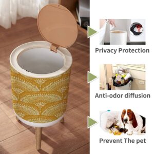 Small Trash Can with Lid for Bathroom Kitchen Office Diaper seamless repeat abstract bohemian geometric white a mustard yellow Bedroom Garbage Trash Bin Dog Proof Waste Basket Cute Decorative