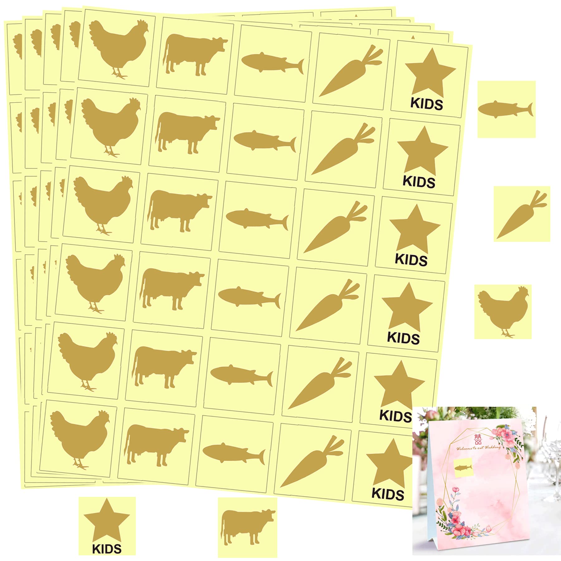 Wedding Meal Choice Stickers for Place Cards 1 '' Gold Meal Sticker Wedding Meal Indicator Stickers- Place Card Menu Choices Catering Food Stickers Place Cards for Wedding Banquet,Chicken,Fish 300Pcs