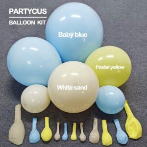 Pastel Blue Yellow Balloon Garland Double Stuffed White Sand Light Yellow Matte Balloons Macaron Baby Blue Balloon Arch Kit for Baby Shower Bear Birthday Bridal Party Decoration