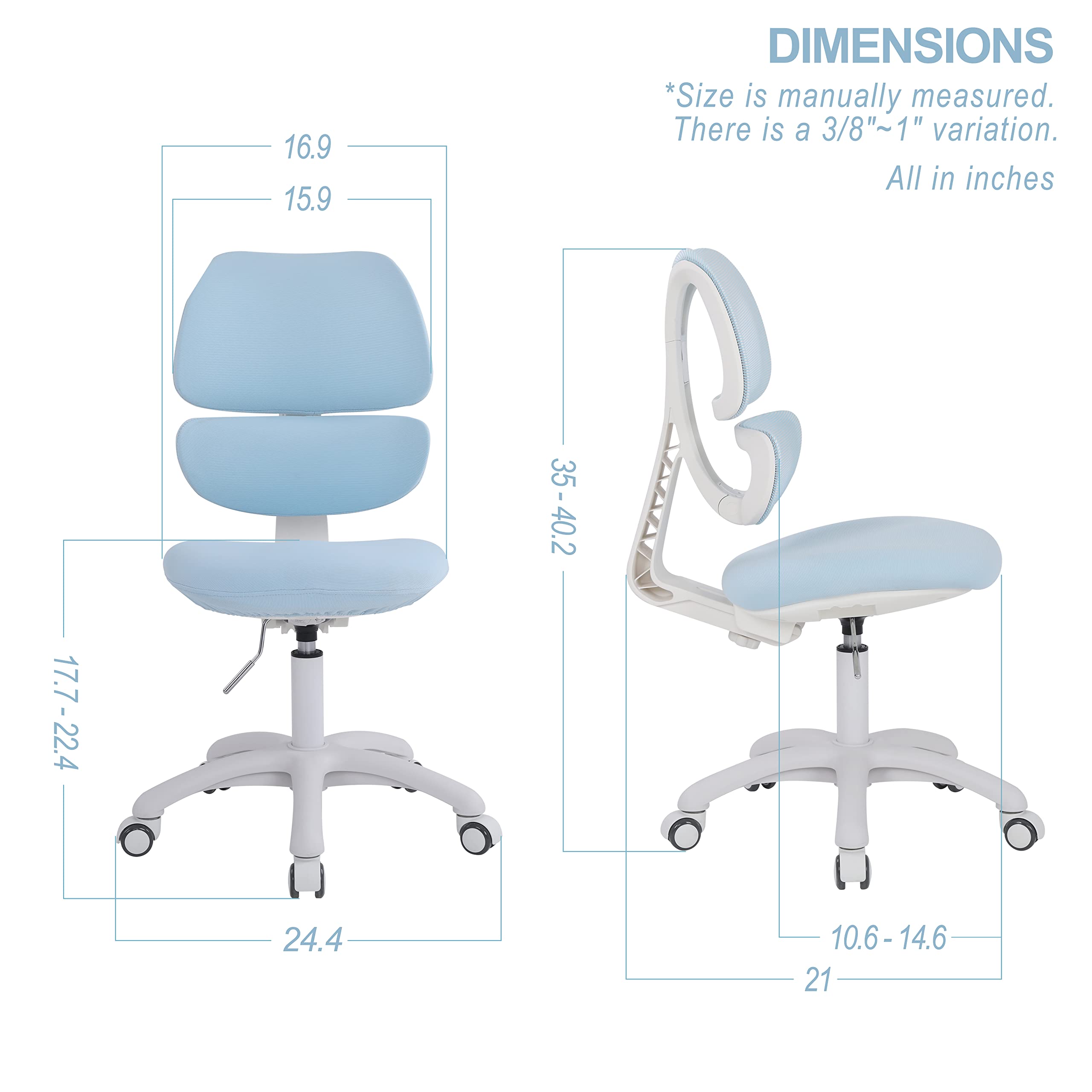 QualiSky Kids Desk Chair, Boy's Girl's Child's Children Teenager Study Office Computer Chair, Ergonomic Design, Adjustable Height and Seat Depth, Lumbar Support, Swivel Type (Blue)