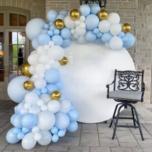 Blue and White Balloons Garland Kit 124 Pack Different Sizes inch Pastel Baby Blue Matte White Balloons and Light Blue Confetti Balloons for Baby Shower Wedding Birthday Party Arch Decorations