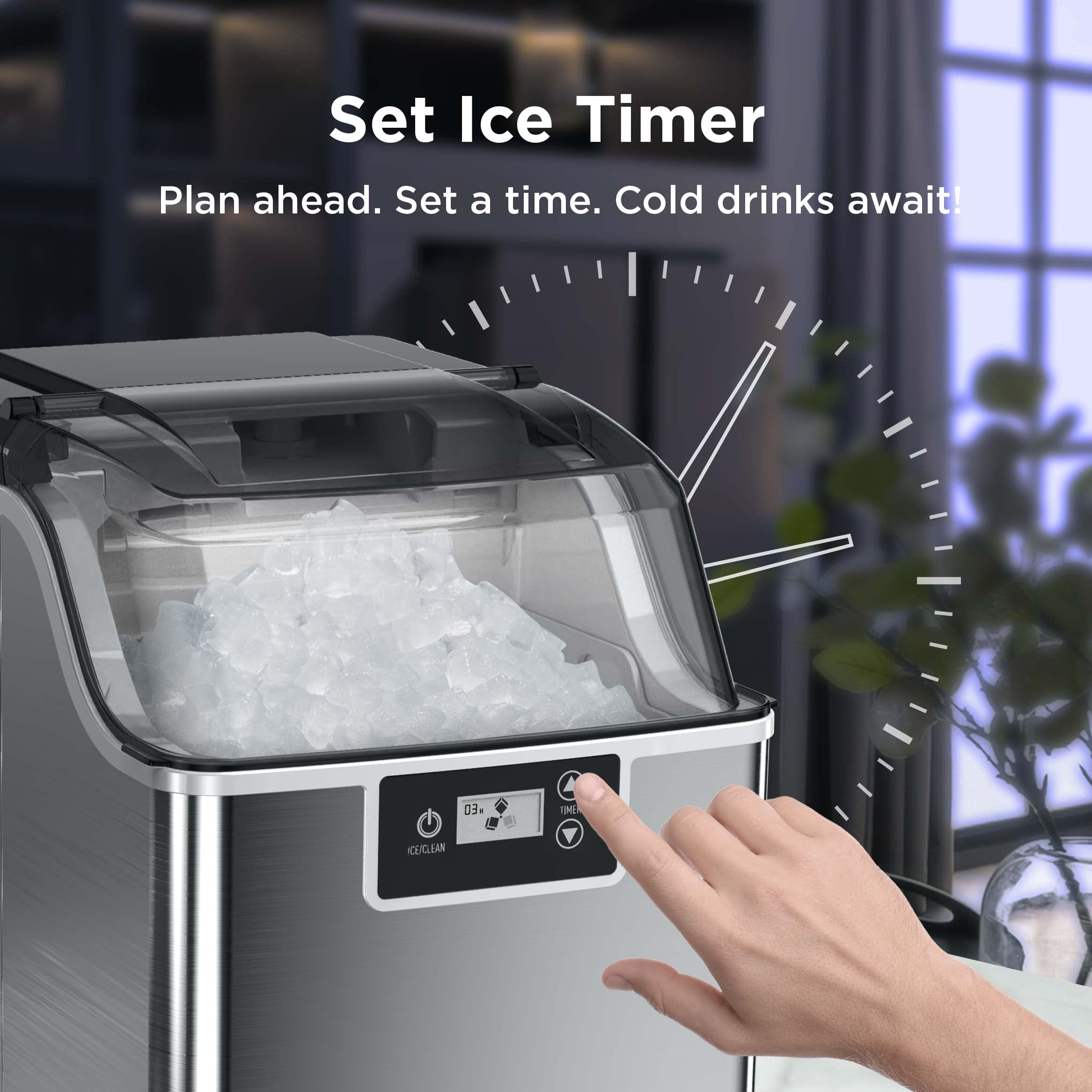 Silonn Countertop Nugget Ice Maker, Pebble Ice Maker Machine, 44lbs of Ice Per Day, Automatic Timer & Self-Cleaning, Pellet Ice Maker for Home Office Bar Party