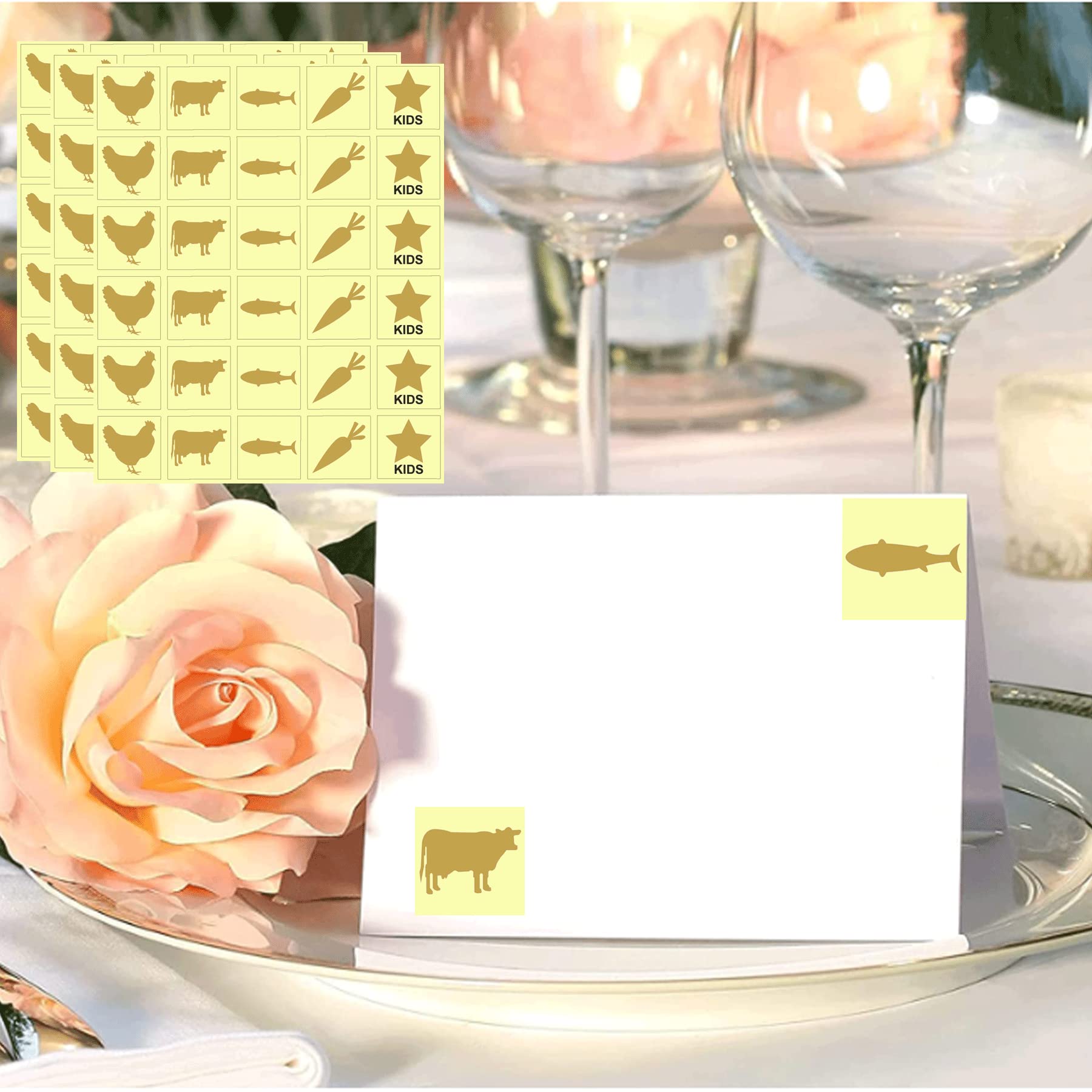 Wedding Meal Choice Stickers for Place Cards 1 '' Gold Meal Sticker Wedding Meal Indicator Stickers- Place Card Menu Choices Catering Food Stickers Place Cards for Wedding Banquet,Chicken,Fish 300Pcs