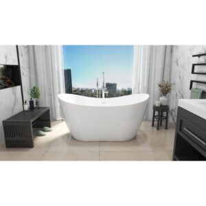 DreamLine Nile 59 in. L x 28 in. H Acrylic Freestanding Bathtub with Brushed Nickel Finish