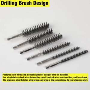 MIKILIKIEN Stainless-Steel Bore Brush for Drill,Wire Brush Set for Power Drill with 1/4-in Hex Shaft,Metal Cleaning Brushes with Stainless-Steel bristles(10-Size Set)