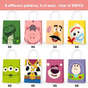 24PCS Toy Inspired Story Party Gift Bags for Birthday Party Supplies, 8 Designs Double Sided Party Favor Goodie Candy Treat Bags for Kids Boys Girls Party Decorations