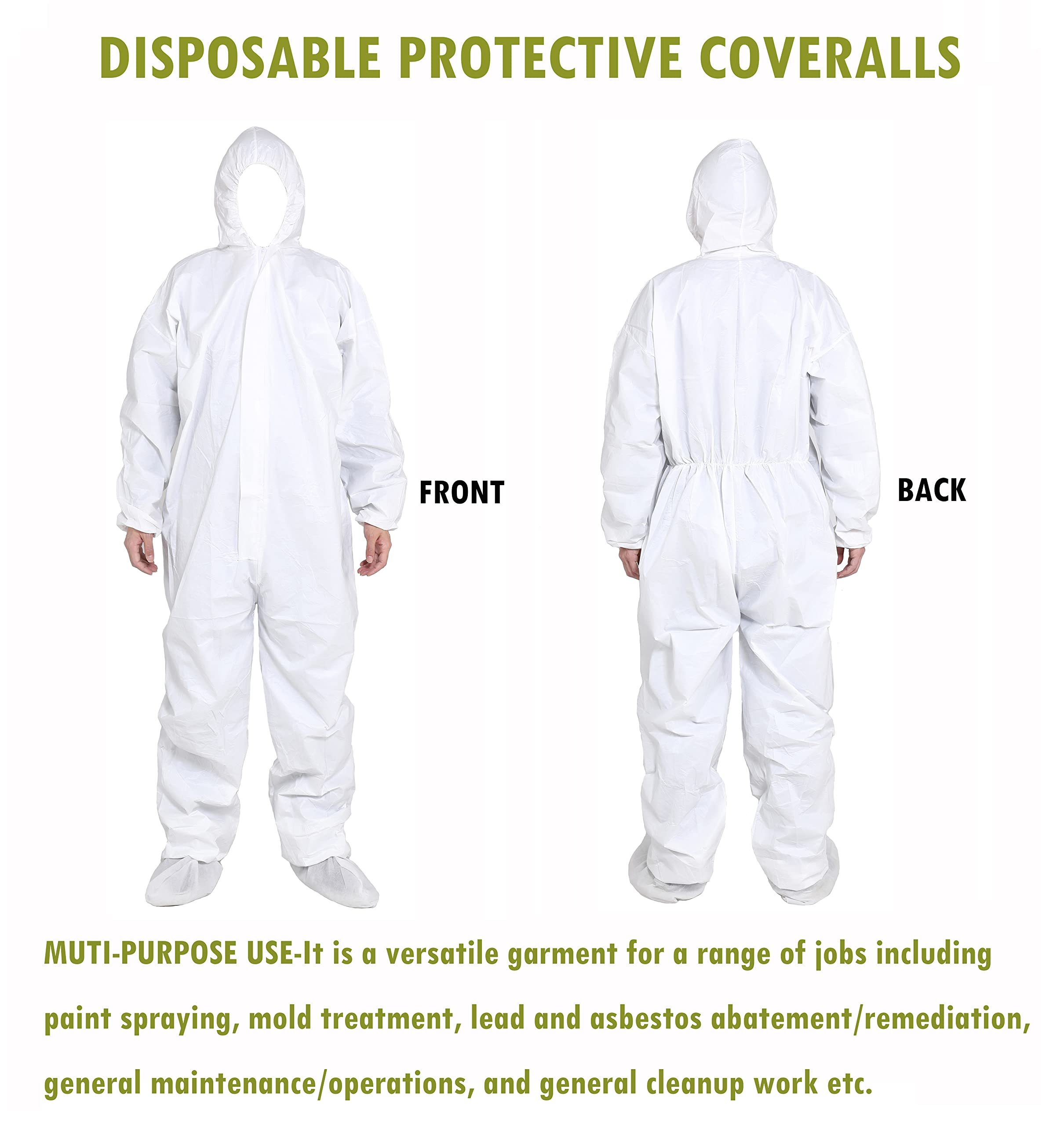 SYINE 3 Pack Large Disposable Protective Coverall Suit with Hood,Painters Coveralls,SF Material for Spray Painting Cleaning Work