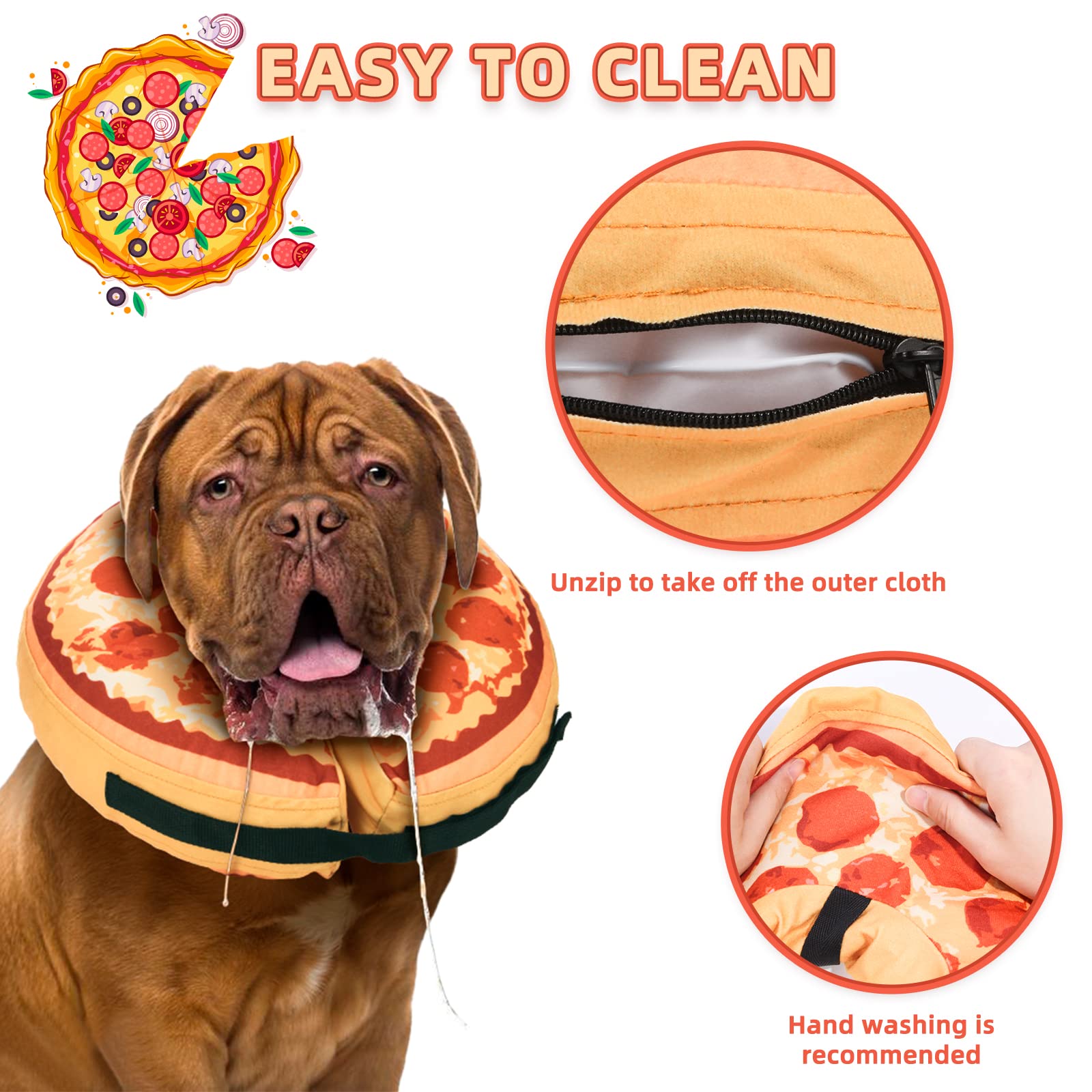 Inflatable Dog Cone Collar，Soft Protective Collar for Dogs and Cats Recovery Pet Cone, E-Collar Dog Neck Pizza Dog Cone After Surgery（No Pump）