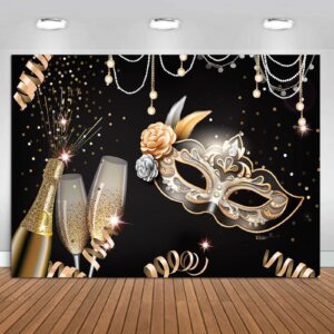 7x5ft Masquerade Party Backdrop Black and Gold Confetti Photography Banner Decor Champagne Birthday Party Mask Prom Dance Party Photoshoot Background