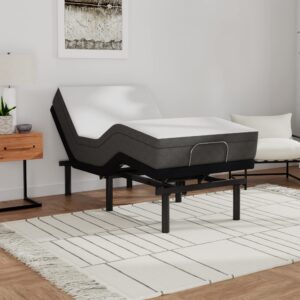 blissful nights e3 twin xl adjustable bed base frame with 10" medium firm gel infused memory foam mattress