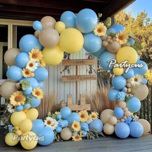 Pastel Blue Yellow Balloon Garland Double Stuffed White Sand Light Yellow Matte Balloons Macaron Baby Blue Balloon Arch Kit for Baby Shower Bear Birthday Bridal Party Decoration