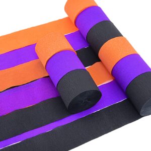 Hapeper 9 Rolls Crepe Paper Streamers for Halloween Themed Party Decorations, 82 Feet/Roll, Purple, Orange, Black